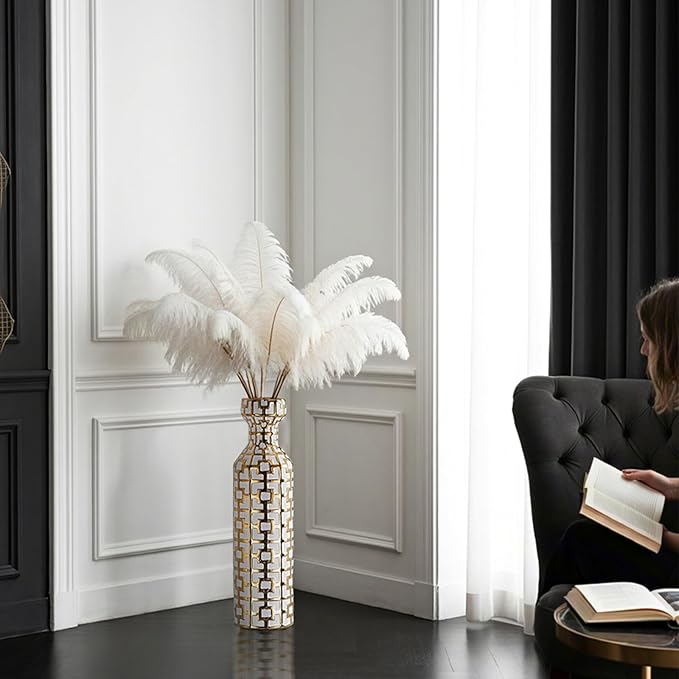 White with Golden Vase for Modern Home Decoration, 24.4 inch Tall Floor Vases for Home Decor, Ceramic vases for décor, Suitable for Living Room Decor, Bathroom Decor and Office Décor