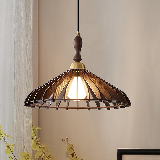 Modern Wooden Pendant Light, Wabi Sabi Light Fixture Walnut Adjustable Ceiling Lamp for Kitchen Island,Dining Room, Living Room, Bedroom