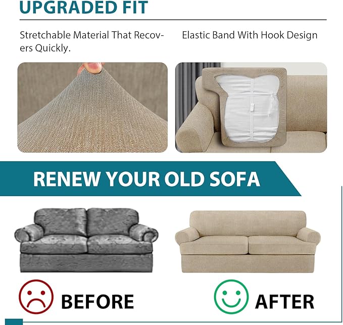 3 Piece T Cushion Sofa Slipcovers Stretch Couch Cover Furniture Covers with 2 Individual T Cushion Covers, Machine Washable for Living Room (Island Fossi, 2 Cushions)