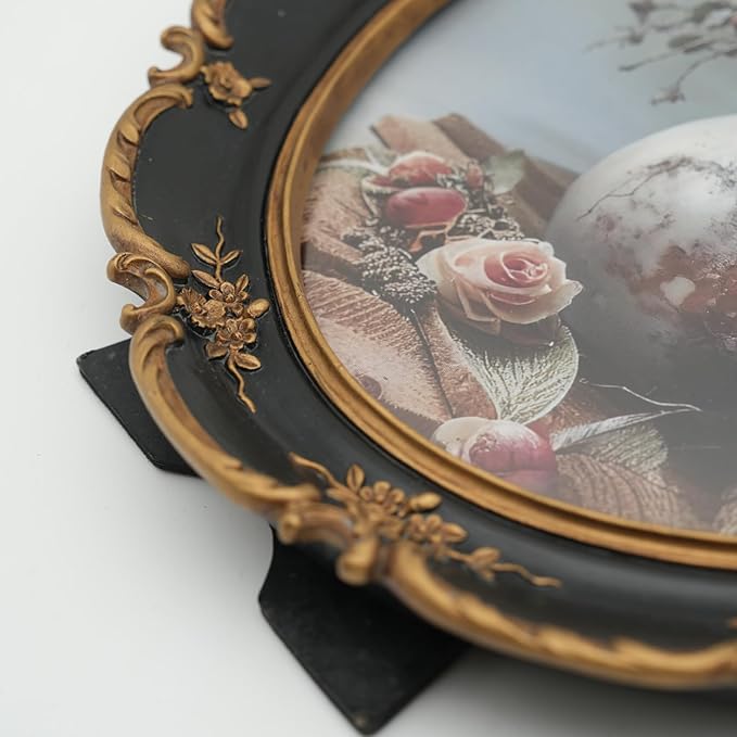 Oval Frame 8x10 - Black Gold Vintage Picture Frames 8x10, Antique Ornate Frames 8 X 10 With Glass Front For Tabletop Photo Display And Wall Hanging, Golden Frame 8 By 10