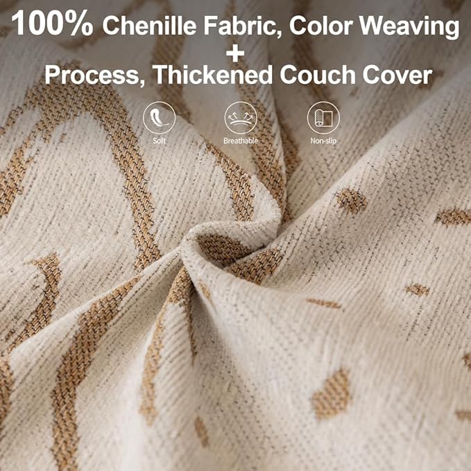 ROOMLIFE Boho Khaki Couch Covers for 3 Cushion Sofa, Chenille Couch Cover Sectional Sofa Cover for Dog, Washable Furniture Sofa Protector Cover Soft Blanket with Tassel for Living Room, 71 '' X 150''