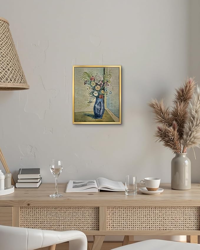 AIMAILON Vintage Gold Canvas Wall Art Framed Decor for Living Room Kitchen Colorful Wildflower Print Still Life Classical Home Decration Artwork Picture Desktop Decor 10x12