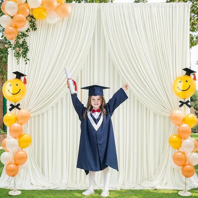 50ft x 10ft Wrinkle Free Ivory Backdrop Curtains for Parties, 10 Panels 5x10ft Polyester Ivory Photo Backdrop Drapes for Wedding Birthday Party Photography Background