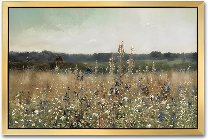 AIMAILON Vintage Gold Canvas Wall Art Framed Decor for Living Room - Home Decor Wall Prints Art Rustic Landscape Wall Art Wild Floral Botanical Pictures Wall Decor Artwork 12x18