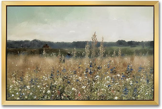 AIMAILON Vintage Gold Canvas Wall Art Framed Decor for Living Room - Home Decor Wall Prints Art Rustic Landscape Wall Art Wild Floral Botanical Pictures Wall Decor Artwork 12x18