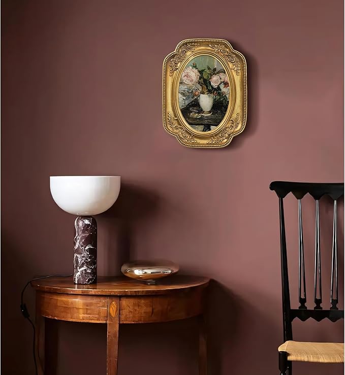 FOLKOR Vintage Flower Painting with Gold Frame, Floral Canvas Wall Art Prints for Tabletop Shelf Gallery Wall Decor, Retro Bouquet Still Life Artwork for Dining Room Hallway, 4x6