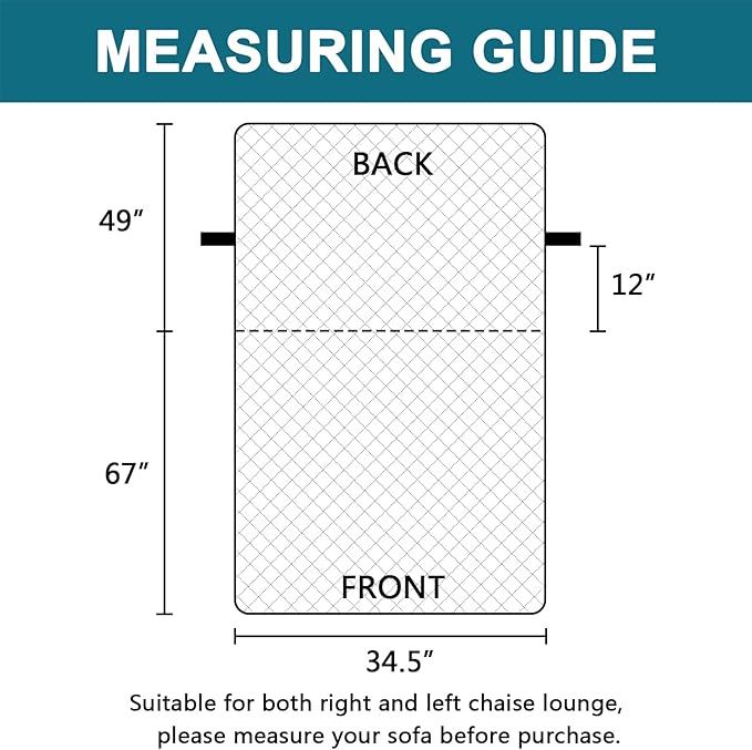Turquoize 100% Waterproof Sofa Covers Chaise Lounge L Shape Sofa Protector Slip Cover Triple Non-Slip Sofa Slipcover for Sectional Couch Cover for Pets, Kids (Chaise, Dove Gray)