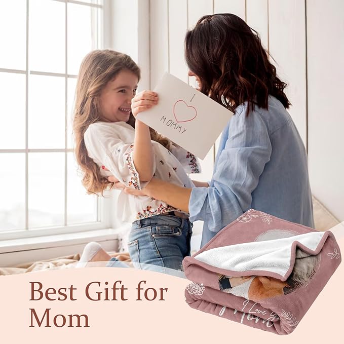 Ships Next Day, Personalized Christmas Mom Blanket Gift, Custom Blanket with Kids Name and Birth Month Flowers, Birthday Gifts for Mom from Daughter Son, Personalized Gifts for Grandma,Wife