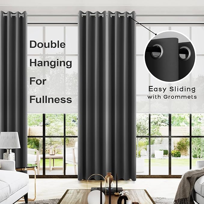 KOUFALL Extra Long Curtains 105 Inch,Blackout Tall Curtains for Living Room,Dark Grey