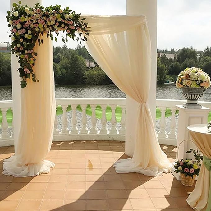 Wedding Arch Draping Fabric,63" x 32Ft Wedding Arch Drapes Champagne Tulle Fabric Drapery Sheer Backdrop Curtains for Wedding Ceremony Arch Stage Party Ceiling Decorations