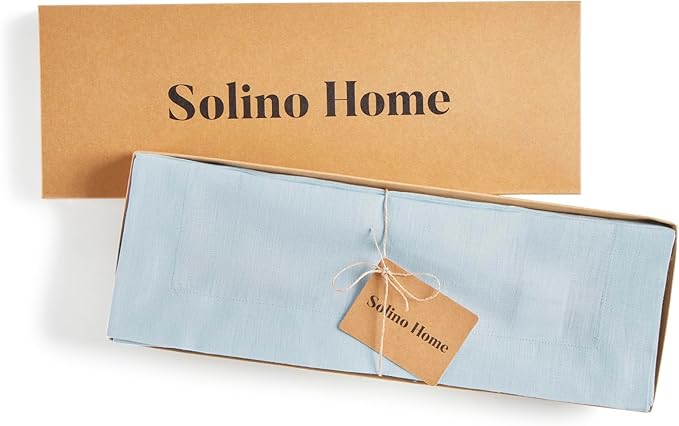 Solino Home Linen Placemats Set of 4 - Ice Water Placemats 14 x 19 Inch - 100% Pure Linen Table Place Mats for Christmas, Holiday, New Year - Fete