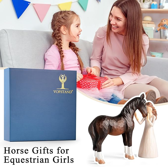 Horse Gifts for Girls Women - Girl Embraces Horses Figurine Gifts for Horse Lovers Women Sculpted Hand-Painted Resin Horses Stuff Cowgirl Equestrian Decor