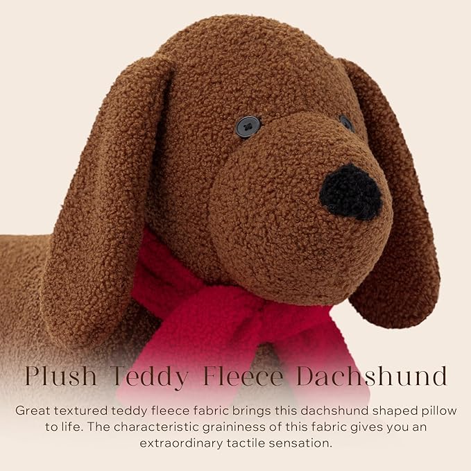 Phantoscope Christmas Animal Series, Dachshund Shaped Throw Pillow with Scarf, Sherpa Large Long Body Pillow Christmas Decorative Pillows for Couch, Sofa, Bed, Coffee Dachshund 14 x 40 inches