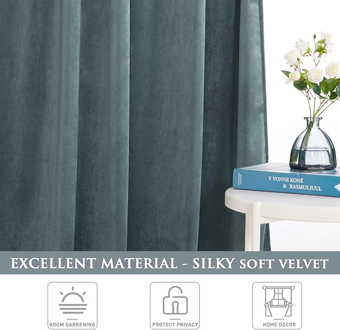 StangH Stone Blue Curtains for Boys Bedroom 92 inches, Back Tab Thermal Light Reducing Window Drapes, Thick Privacy Room Divider Curtains for Office/Apartment, W52 x L92, 2 Panels