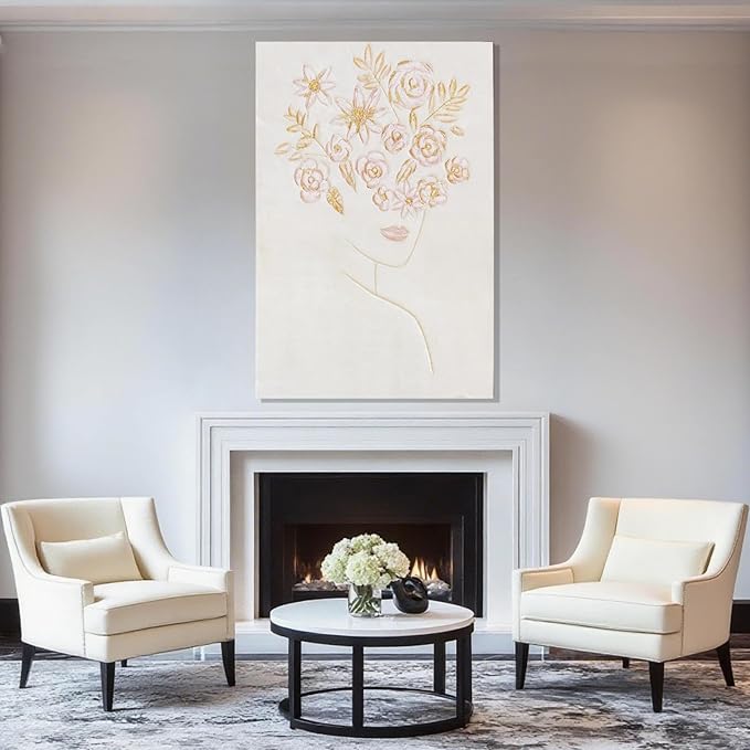 ZENPEE Pink Abstract Wall Art, Flower Wall Decor, Cuadros para Sala Elegantes y Modernos, Minimalist Wall Art for Bedroom or Office, 32" x 48"