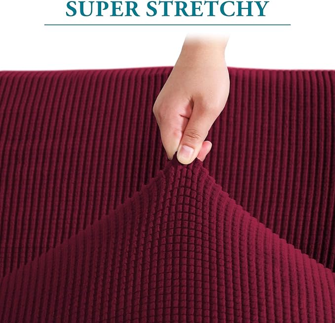 Flamingo P High Stretch Sofa Slipcover Non Slip Armchair Cover for Living Room Washable Pet Furniture Protector Covers with Elastic Bottom, Thick Jacquard Fabric (Small, Wine)