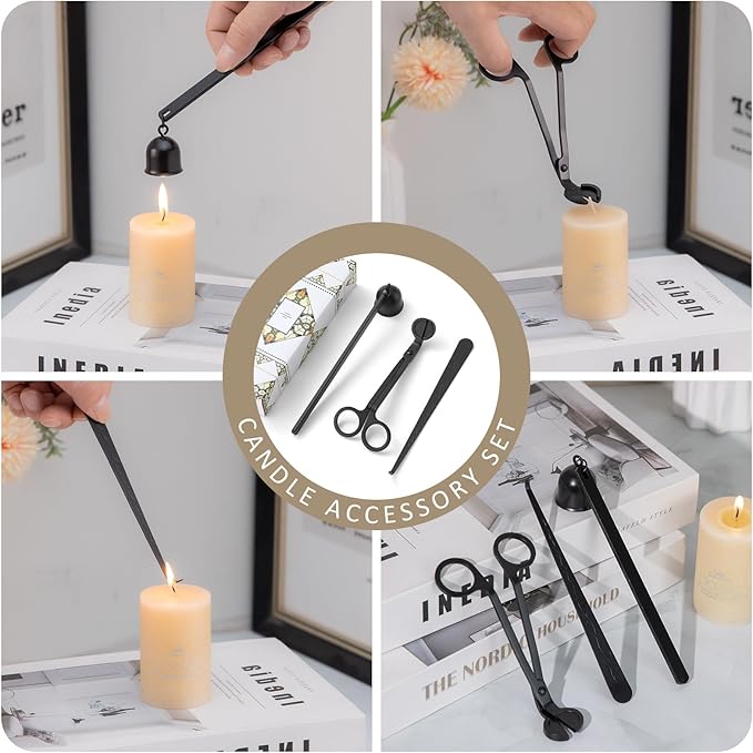 Black Taper Candle Holders Set of 9, Candlestick Holders, Candle Holders with 3 in 1 Candle Accessory Set, Metal Candle Stand for Mantle Table Centerpiece, Weddings, Dining, Housewarming