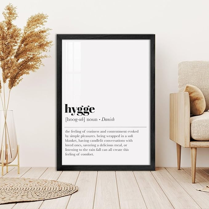 RFDER Hygge Definition Print Living Room Decor Zen Wall Art Print Minimalist Poster Home Decor Wall Art Poster Wall Art Bedroom Decor Office Room Kitchen Decor Wood Black-style 16x24inch(40x60cm)