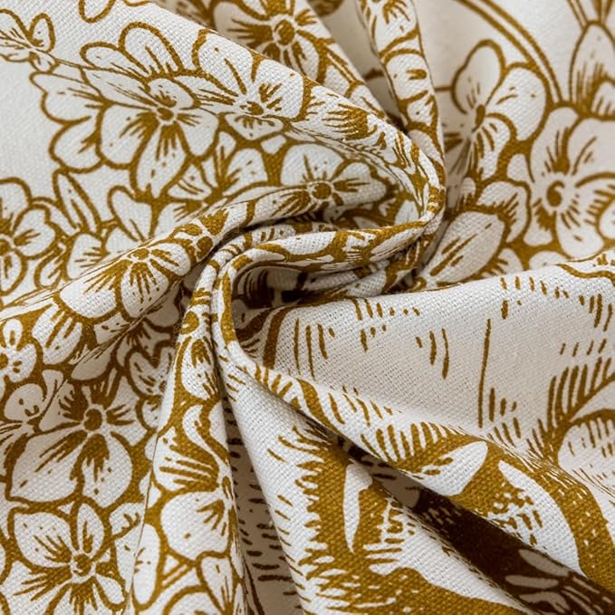 F-CHU Tan Brown Floral Curtains for Bohemian 90 Inch Length French Country Floral Drapes Farmhouse Rustic Vintage Window Curtain Panels for Bedroom Chic Country Curtains，2 Panel 55" W x 90" L