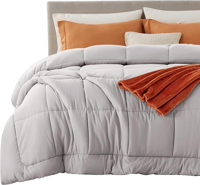 Bedsure Comforter Duvet Insert - Quilted Comforters Oversized King, All Season Duvet, GentleSoft Down Alternative Bedding, with 8 Tabs, Gifts for Women/Men, Light Grey, Oversized King 116 x 98 Inches