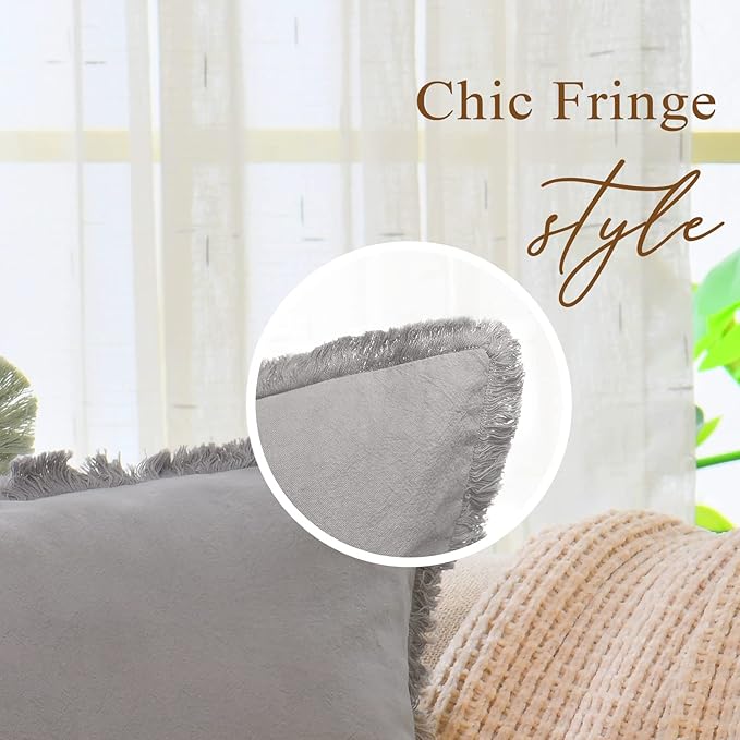 ZWJD Pillow Covers 18x18 Set of 2 Cream Throw Pillow Covers with Fringe Chic Cotton Decorative Pillows Square Cushion Covers for Sofa Couch Bed Living Room Farmhouse Boho Decor
