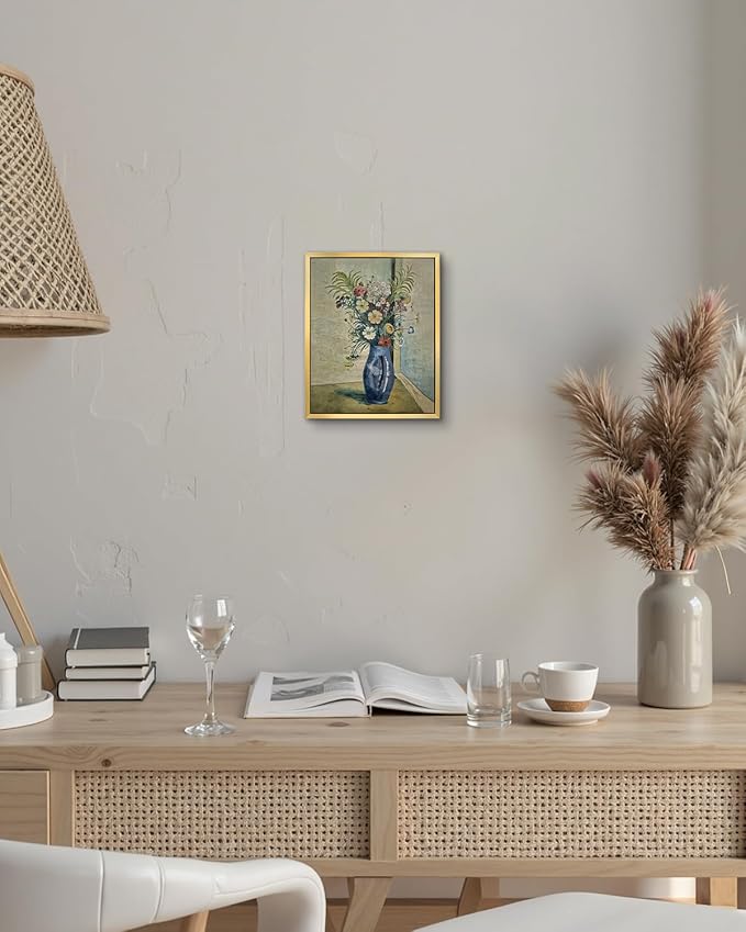AIMAILON Vintage Gold Canvas Wall Art Framed Decor for Living Room Kitchen Colorful Wildflower Print Still Life Classical Home Decration Artwork Picture Desktop Decor 8x10