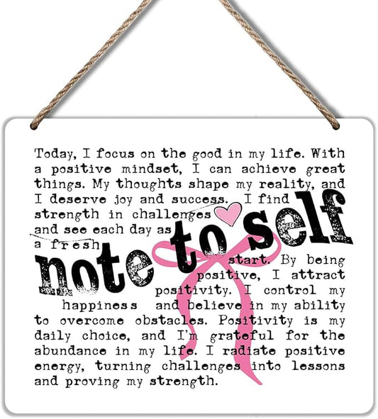 Udinaz Mental Health Inspirational Hanging Sign, Positive Affirmations Wall Decor, Note to Self Coquette Pink Bow Hanging Wood Plaque Decor for Therapy Office Girly Bedroom Wall Door Decorations