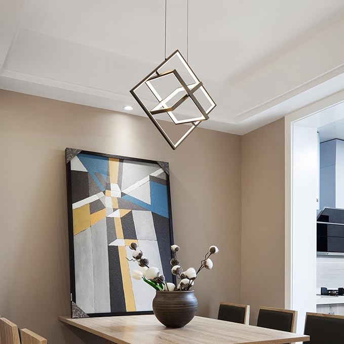 Modern LED Black Square Chandelier Geometric Chandeliers LED Dimmable Hanging Pendant Light Contemporary Creative DIY Height Adjustable Lighting for Entryway Dining Room 3000-6000k