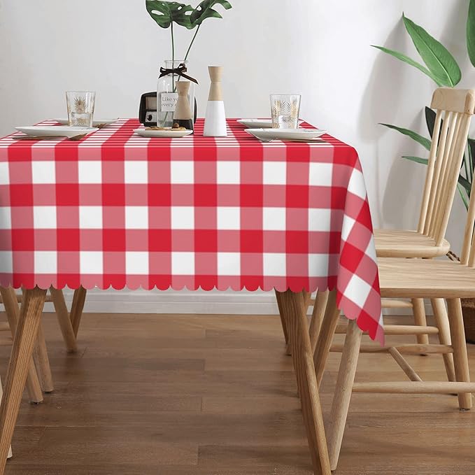 Red White Plaid Tablecloth Gingham Plaid Check Rectangle Tablecloth Red and White Checkered Style Table Cover 54×72 Inch Washable Table Cloth for Kitchen Dining Room Party Decoration