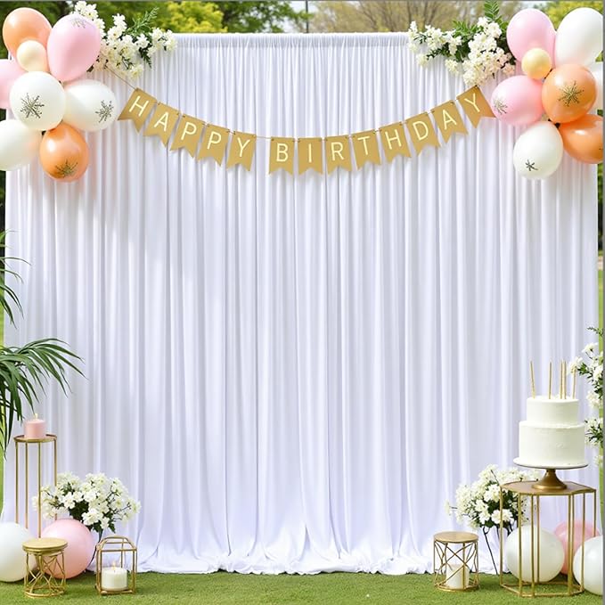 NSSONBEN 10x10 ft Wrinkle Free White Backdrop Curtains for Parties, Polyester Photo Backdrop Drapes 2 Panels 5x10ft for Wedding Birthday Party Photography Background Indoor Outdoor