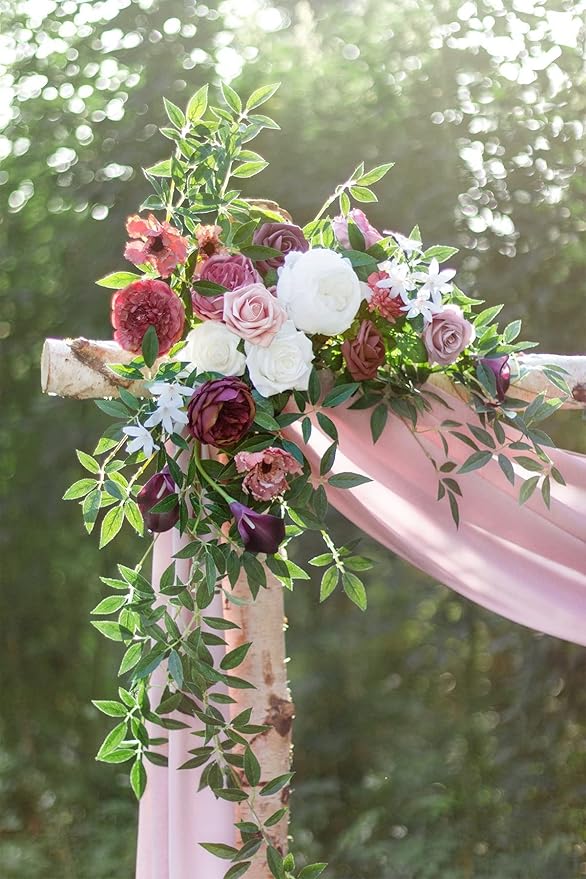 Ling's Moment Rosa Banksiae Artificial Vines, Pack of 7 Silk Greenery Garlands with Hanging Faux Laurel Leaves for Table Centerpieces, Wedding Arches & Floral Filler Arrangements