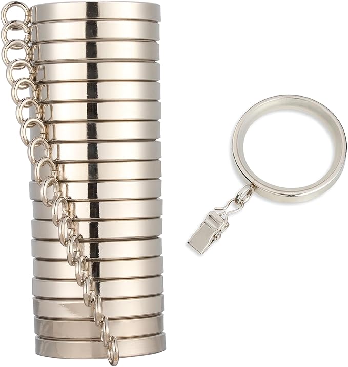 MODE Cambria Designer Series - Premium Easy Glide 18 Count Curtain Rings - Metal with Smooth, Quiet Nylon Inserts with Clips - 2 inch Diameter (1-5/8 inch Inside Diameter) - Polished Nickel