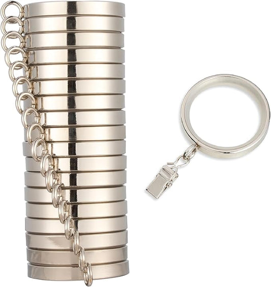 MODE Cambria Designer Series - Premium Easy Glide 18 Count Curtain Rings - Metal with Smooth, Quiet Nylon Inserts with Clips - 2 inch Diameter (1-5/8 inch Inside Diameter) - Polished Nickel