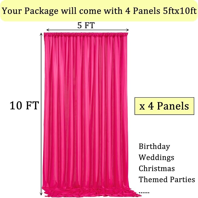 20ftx10ft Wrinkle Free Fuchsia Backdrop Curtains for Parties, Thick Polyester Hot Pink Photo Backdrop Drapes 4 Panels 5x10ft for Weddings Birthday Photography Background Curtains