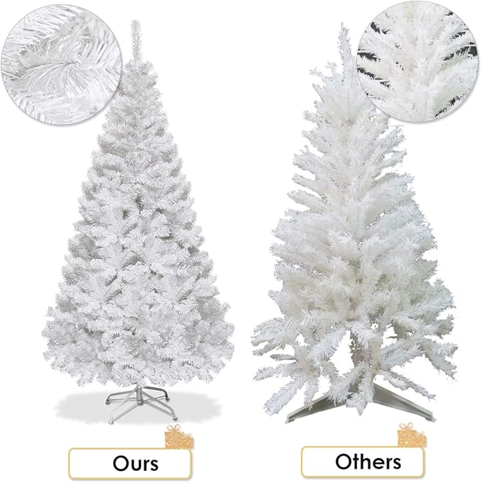 GOFLAME 6FT Artificial White Christmas Tree Home Holiday Décor, Metal Stand PVC Material 650 Branches Indoor Decoration, Easy Assembly