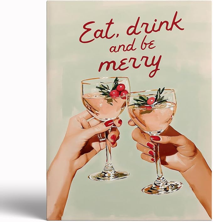 Trendy Christmas Bar Cart Art Print: Eat Drink Be Merry Poster,Christmas Bar Cart Prints,Drink Poster,Cheers Xmas Woman Painting