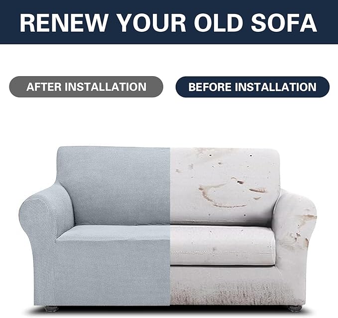 Cupuamon 2025 New Stretch Loveseat Sofa Slipcovers Couch Cover for 2 Cushion Furniture Protector Sofa Covers with Elastic Bottom Jacquard Fabric Small Checks for Pets, Kids - Silver