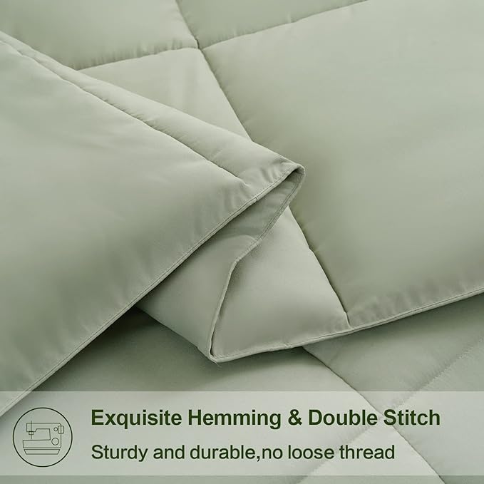 EASELAND Queen Size Down Alternative Comforter - Quilted Duvet Insert for All Seasons, Soft Lightweight with Corner Tabs, Summer Winter Warm Bedding, Sage Green 88×88 Inches