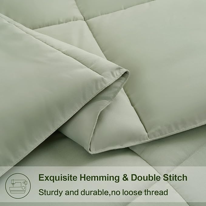 EASELAND California King Down Alternative Comforter - Quilted Duvet Insert for All Seasons, Soft Lightweight with Corner Tabs, Summer Winter Warm Bedding, Sage Green 96x104 Inches