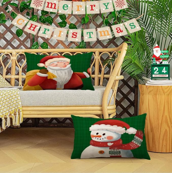 Merry Christmas Pillow Covers 12x20 Set of 4 Red Green Xmas Throw Pillow Covers Winter Holiday Pillow Covers Pillow Cases Home Outdoor Sofa Couch Cushion Covers for New Year(12 by 20)