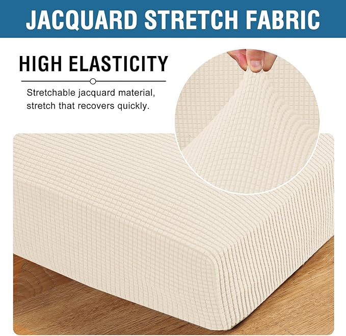 H.VERSAILTEX Multi-Pieces Loveseat Covers for 2 Cushion Couch High Stretch Couch Cushion Covers Jacquard Textured Twill Fabric(2 Seat Covers Plus 2 Back Cushion Covers, Porcelain)