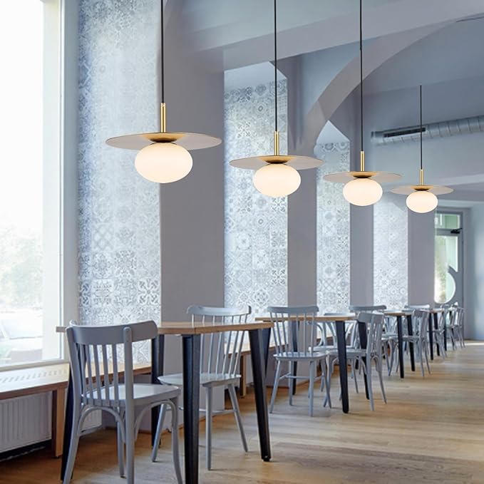 Modern Globe Pendant Lighting Set of Two Milky White Glass Shade Brass Gold Farmhouse Pendant Light 11.81" Dome Industrial Hanging Ceiling Light Fixture Kitchen Island Dinning Room Bedroom