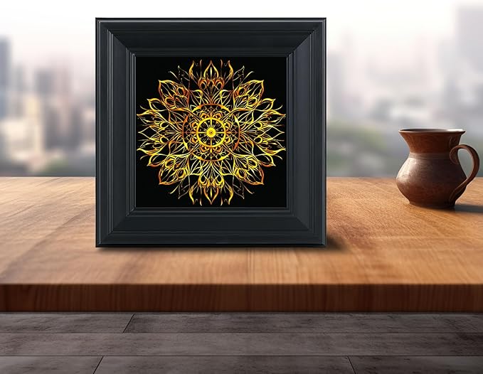 Brivoria Mandala Wall Art Home Decor, Golden Geometric Artwork with Layered Frame Structure, Modern Spiritual Accent for Bedroom Yoga Room Reading Nook or Study, Wall and Tabletop Display, 12x12