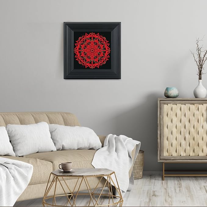 Brivoria Mandala Wall Art Home Decor, Framed Red Ember Glow Mandala Artwork, Modern Spiritual Energy Wall Decor for Living Room Bedroom or Meditation Space, Warm Decorative Accent, 12x12