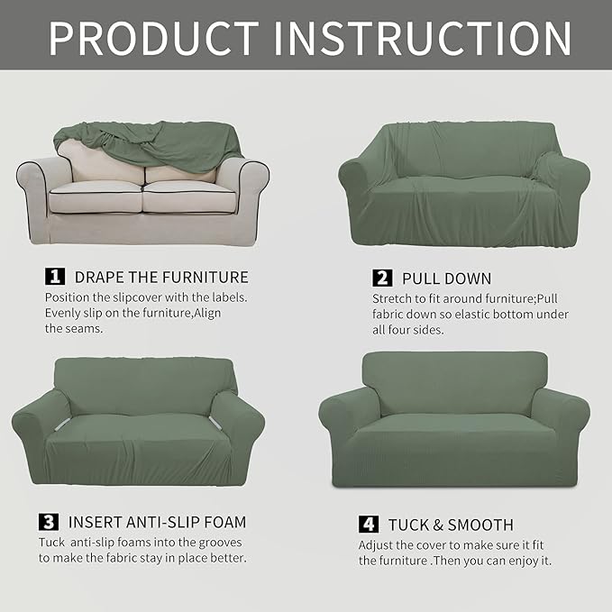 Easy-Going Stretch Oversized Chair Sofa Slipcover 1-Piece Couch Sofa Cover Furniture Protector Soft with Elastic Bottom for Kids Spandex Jacquard Fabric Small Checks Greyish Green