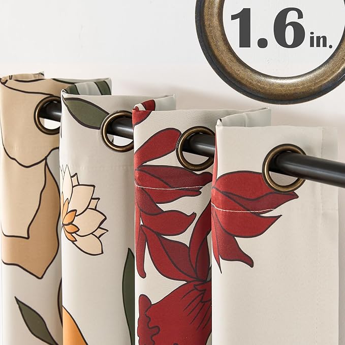 jinchan Lora Floral Curtains for Bedroom Blackout Drapes Room Darkening Window Drapes Fall Decor Winter Vintage Flower Patterned Curtains for Living Room 108 Inches Length 2 Panels with Grommet Beige