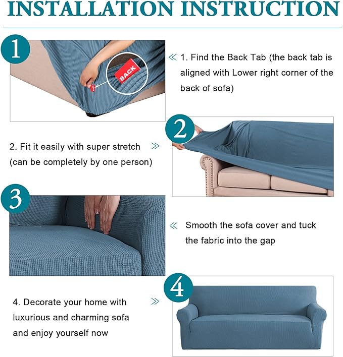 Flamingo P High Stretch Sofa Slipcover Non Slip Loveseat Covers for 2 Cushion Couch Washable Pet Furniture Protector Covers with Elastic Bottom, Thick Jacquard Fabric (Medium, Dusty Blue)