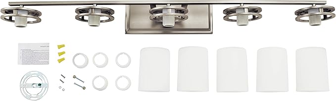 Kichler Hendrik 43" Vanity Light in Brushed Nickel, 5-Light Modern Bathroom Vanity with Satin Etched Cased Opal Glass, (43" W x 7.75" H), 5085NI