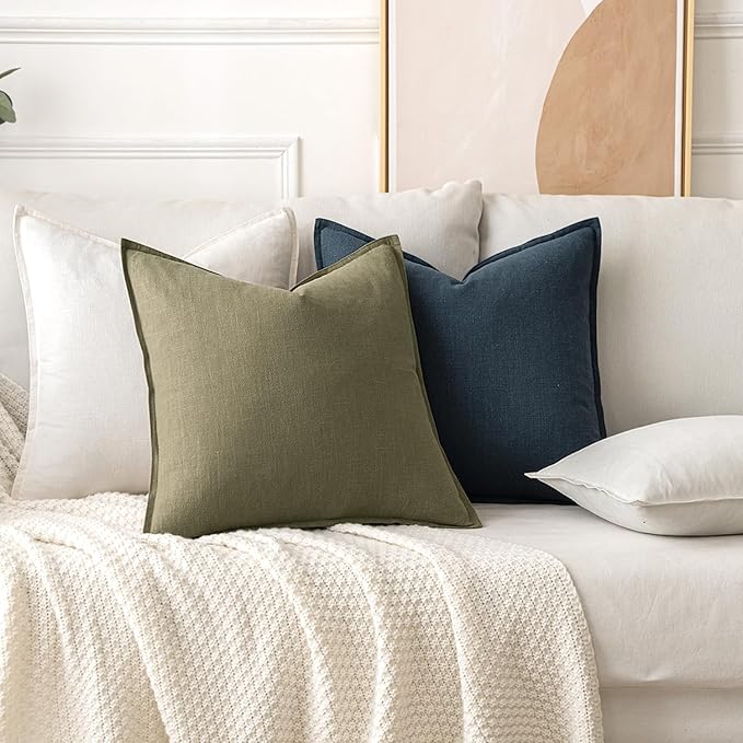 MIULEE Decorative Linen Euro Sham Pillow Covers 24x24 Cream White Boho Farmhouse Neutral Christmas Couch Throw Pillows for Bed Pack of 2 Accent Modern Pillowcase Sofa Livingroom Home Decor