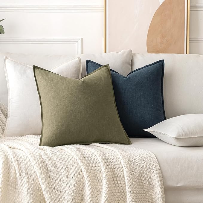 MIULEE Decorative Linen Pillow Covers 18x18 Inch Cream White Boho Farmhouse Neutral Christmas Couch Throw Pillows for Bed Pack of 2 Accent Modern Pillowcase Sofa Livingroom Home Decor